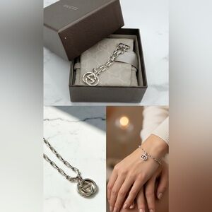 Authentic Gucci Interlocking G Sterling Silver Pendant Link Bracelet